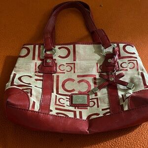 Liz Claiborne Red and Cream Tote Bag